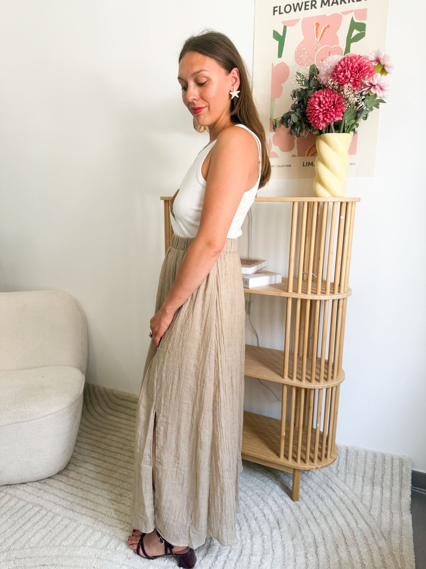 Jupe longue fluide - Beige