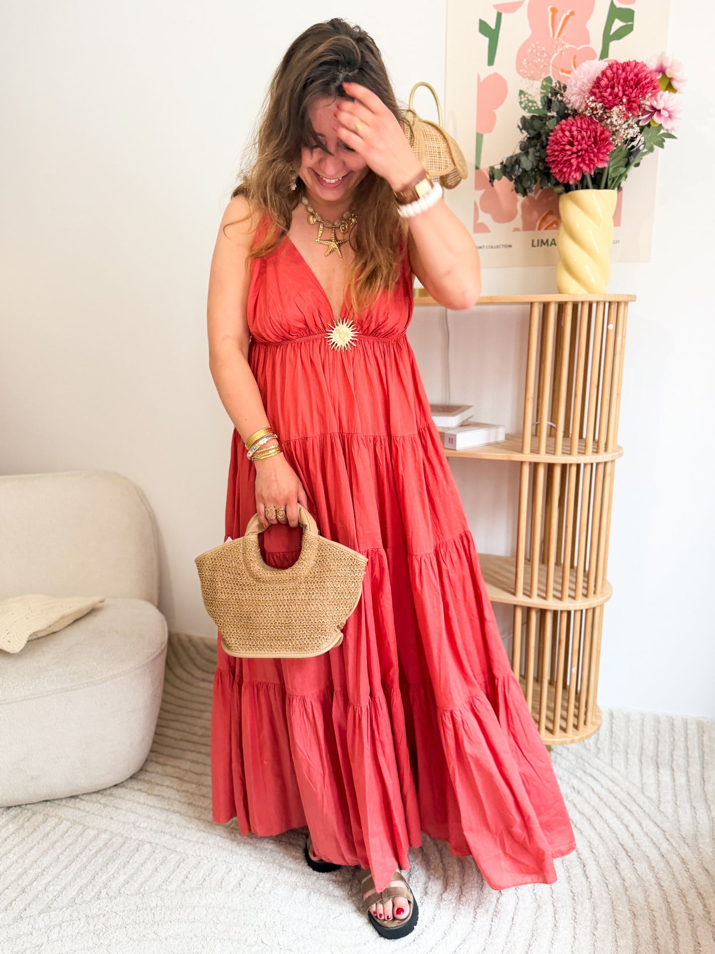 Robe longue soleil terracotta
