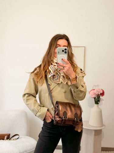 Trench court beige col claudine ajouré