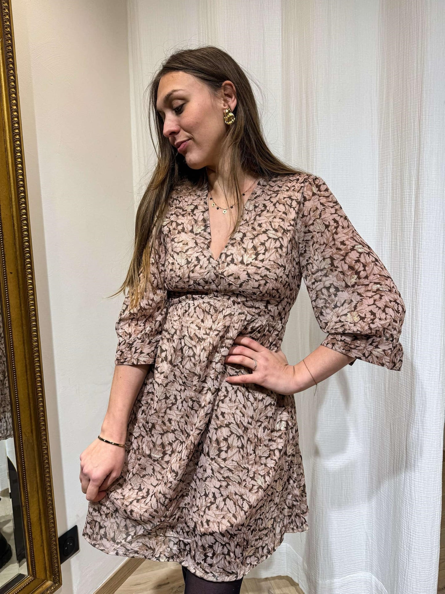 ROBE IMPRIMEE ROSE CAMEL