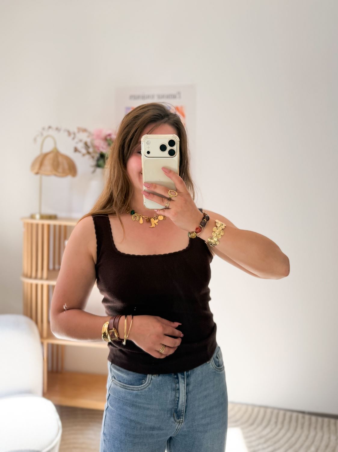 Top marron maille