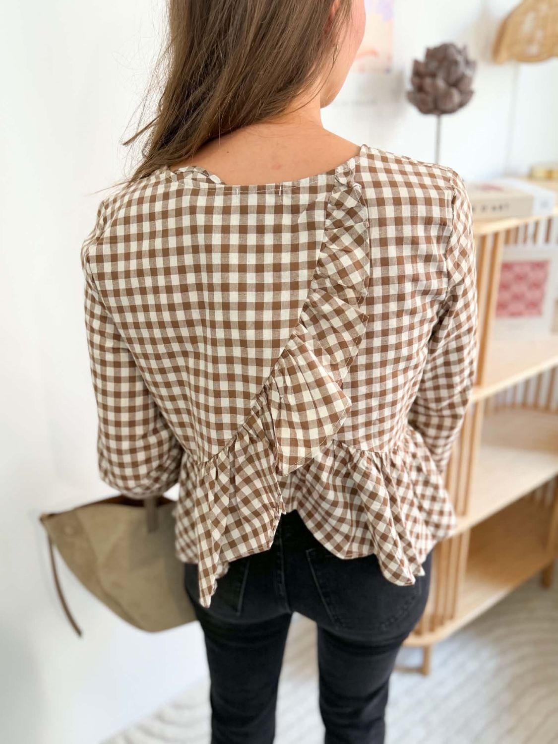 Blouse vichy marron peplum