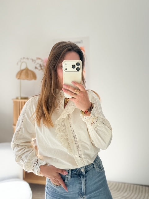 Chemisier beige détail crochet