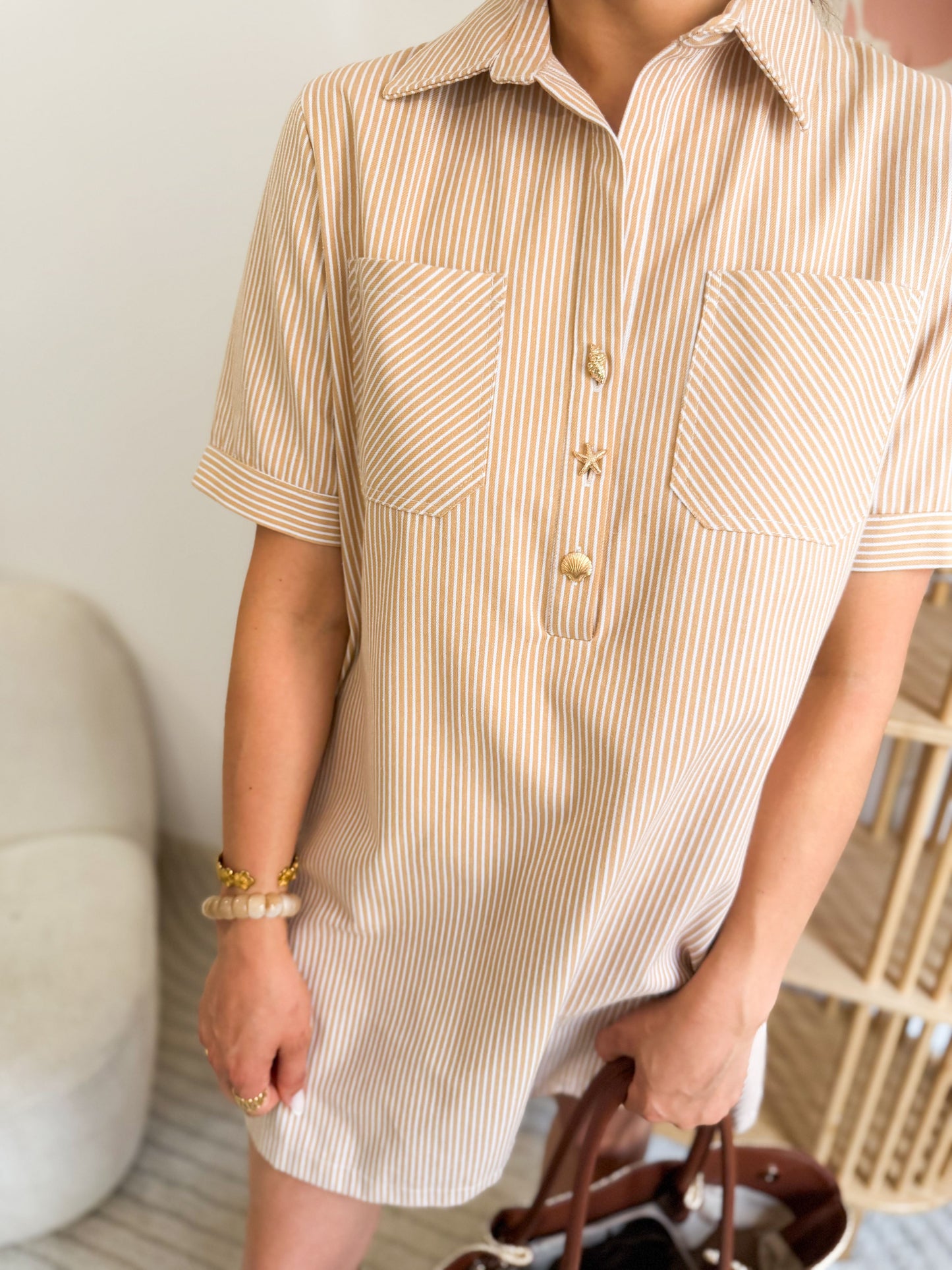 robe droite à lignes - beige