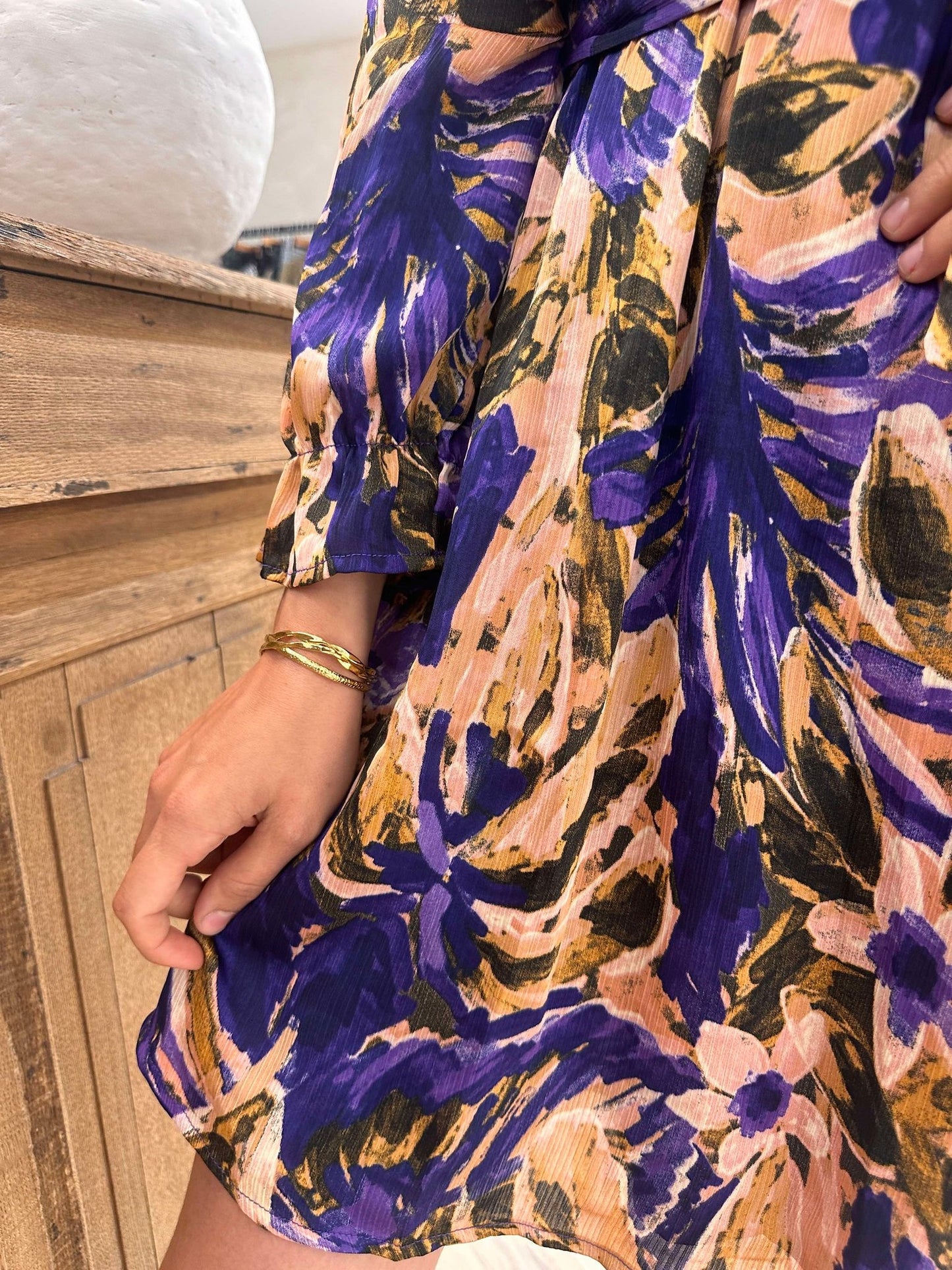 ROBE COURTE VIOLET/CAMEL