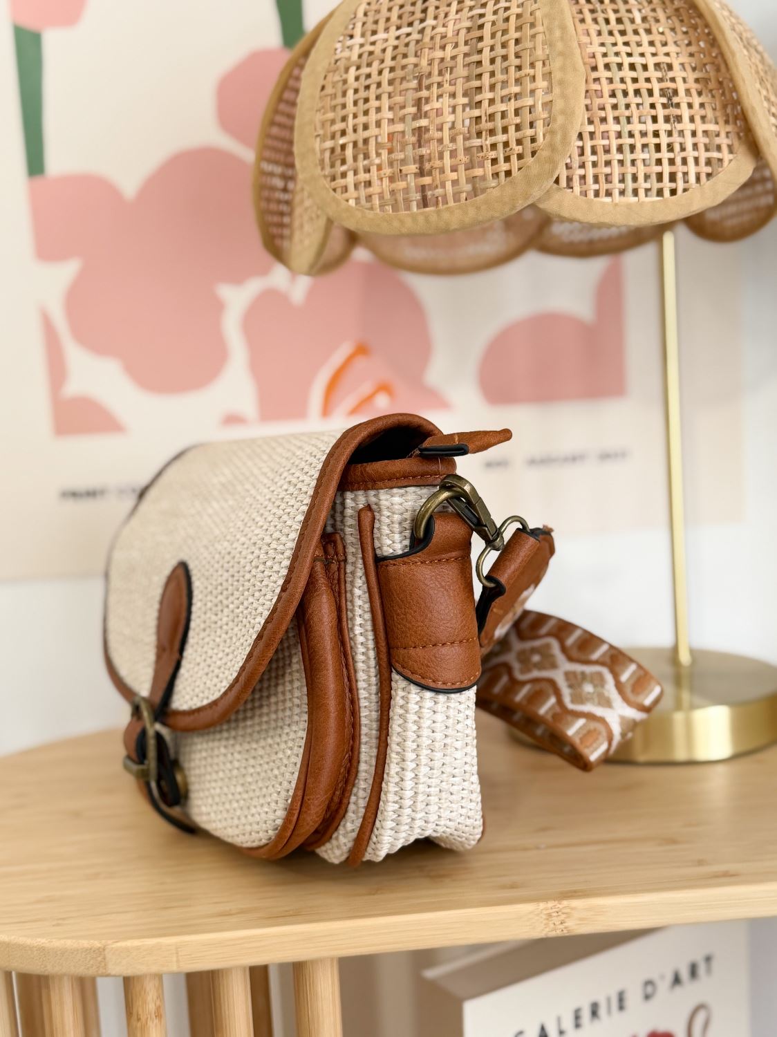 Sac bandouliere cuir/paille