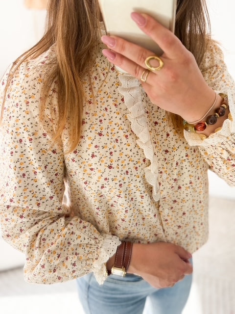 Chemise imprimé fleurs jaune bordeau