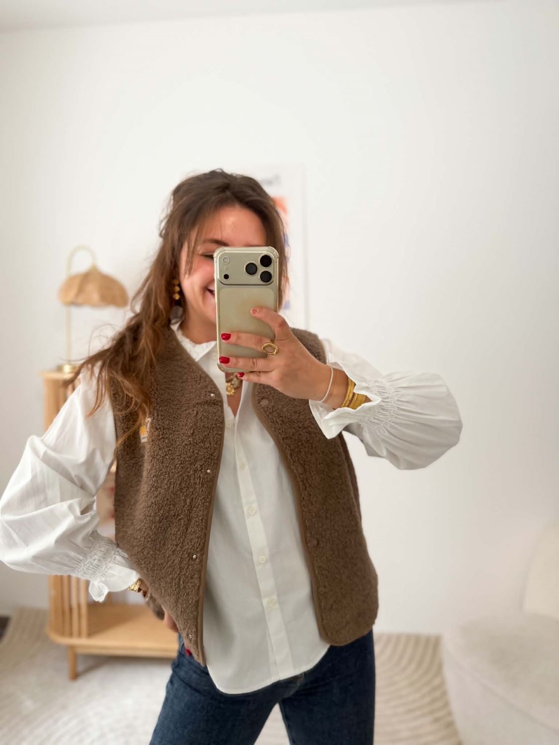 Gilet moumoute sans manche taupe