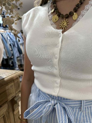 Top blanc col dentelle