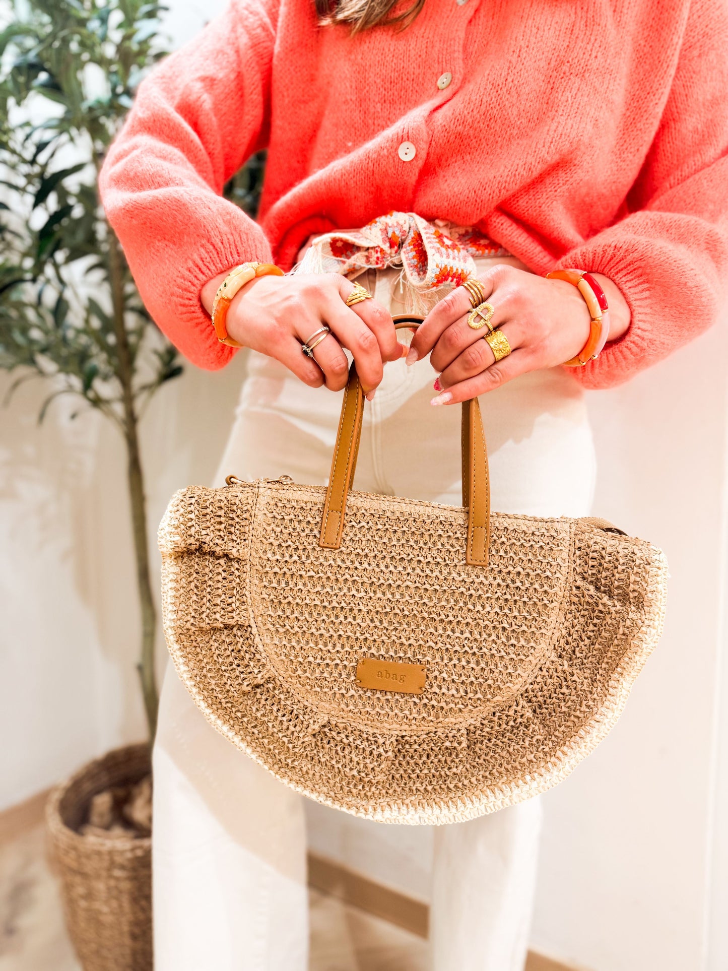 Jean ecru broderie orange et rose