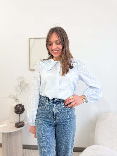 Chemisier vichy bleu ciel