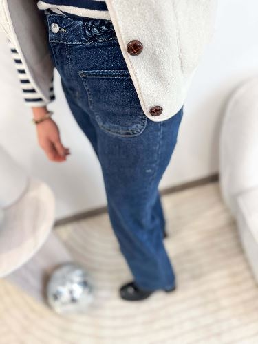 Jean Flare - Denim brut foncé - Ceinture tresse