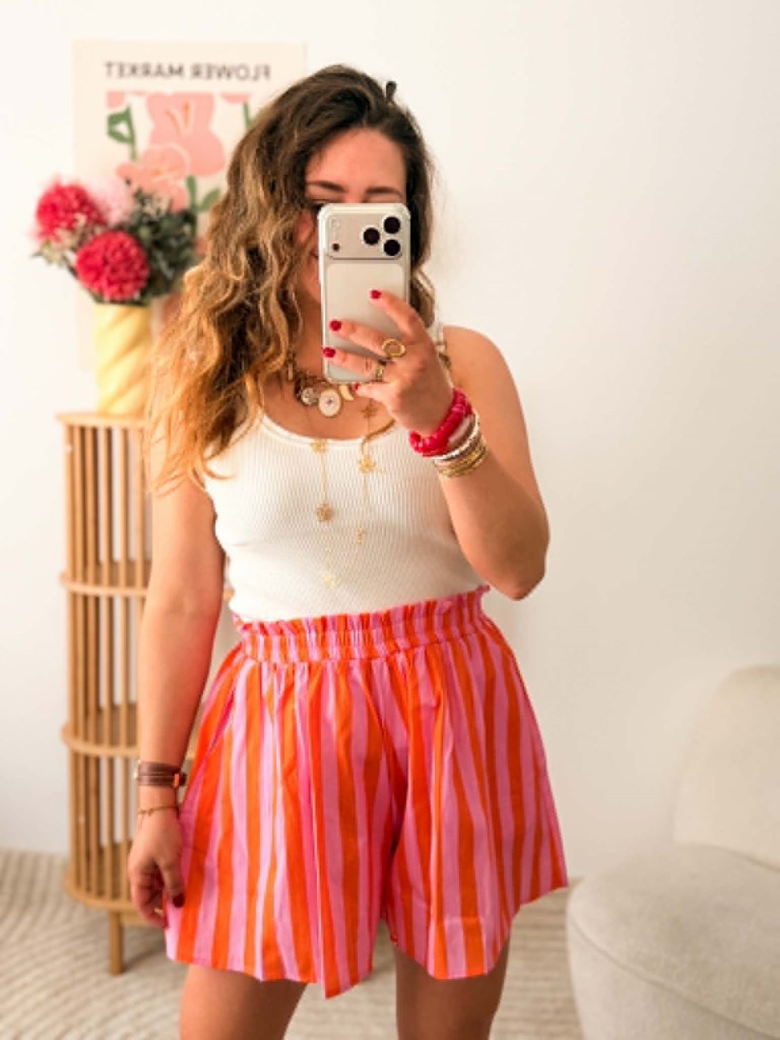 Short rayures rouge et rose