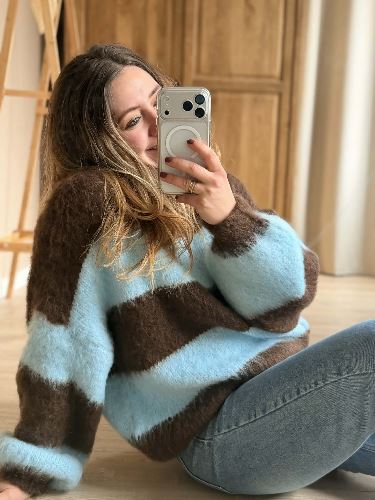 Pull rayé marron bleu