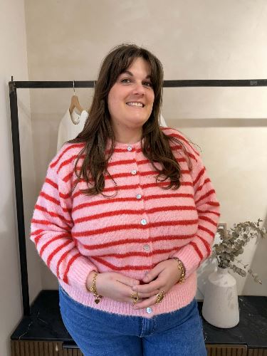 Gilet rayures rose et rouge