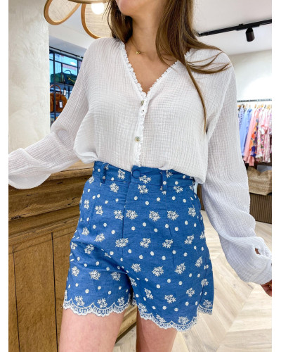 SHORT BLEU BRODERIES