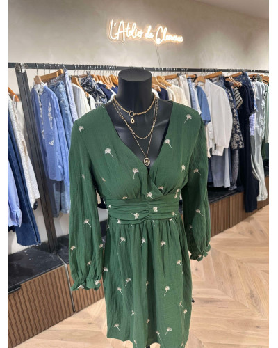 ROBE GAZ DE COTON VERT SAPIN