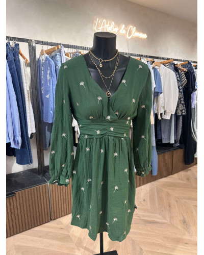 ROBE GAZ DE COTON VERT SAPIN