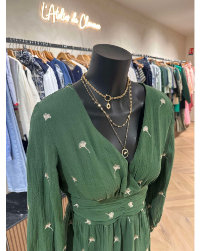 ROBE GAZ DE COTON VERT SAPIN