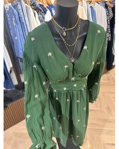 ROBE GAZ DE COTON VERT SAPIN