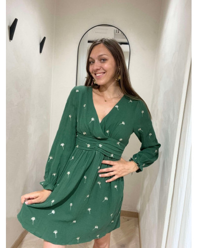 ROBE GAZ DE COTON VERT SAPIN