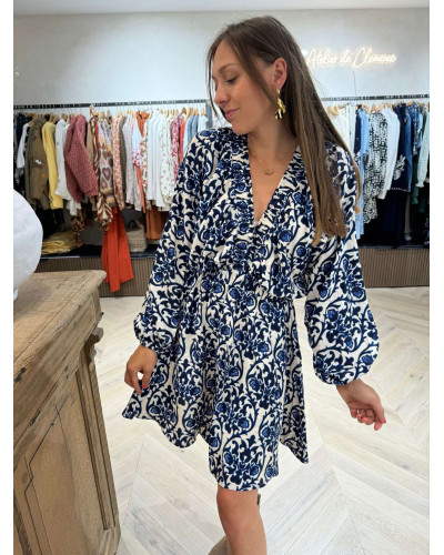 ROBE FLEURS BLEU MARINE