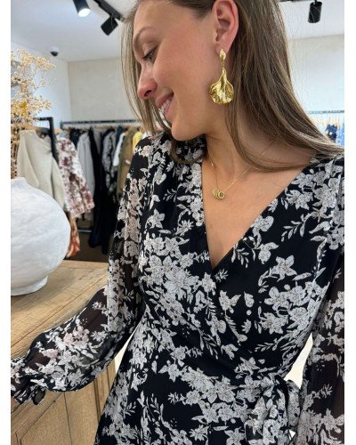 robe longue noire et beige