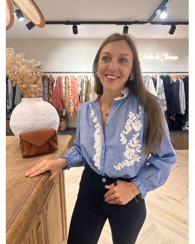 Blouse bleu et dentelle