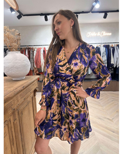 ROBE COURTE VIOLET/CAMEL