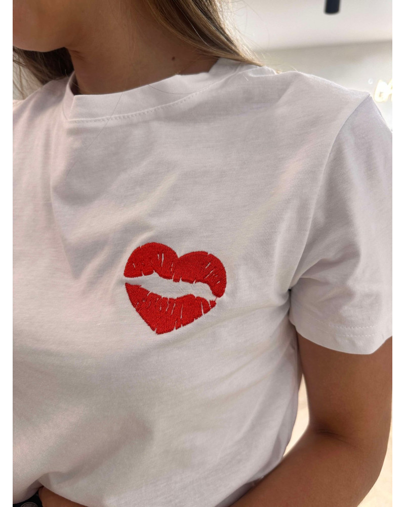 TEE SHIRT BLANC KISS ROUGE