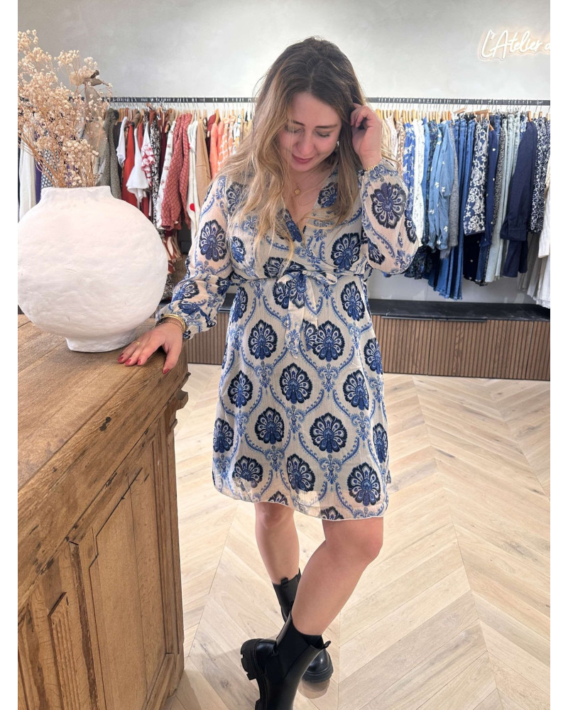 ROBE BOHEME FLEURS BLEU
