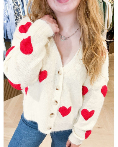 gilet beige coeur rouge