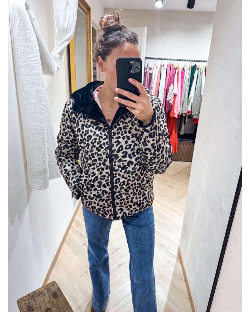 parkas reversible leopard noir