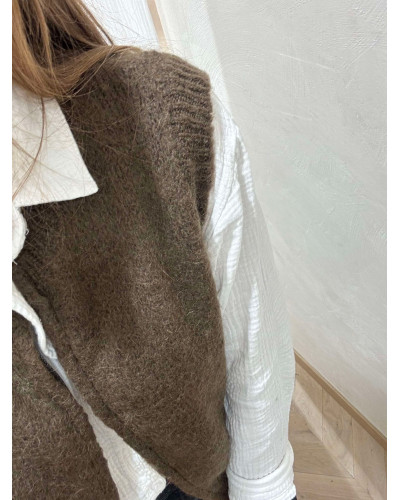 PULL SANS MANCHE ZIP CHOCOLAT