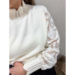 PULL BEIGE DENTELLE BEIGE