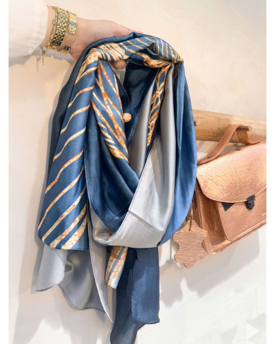 FOULARD RECTANGLE bleu marine et doré