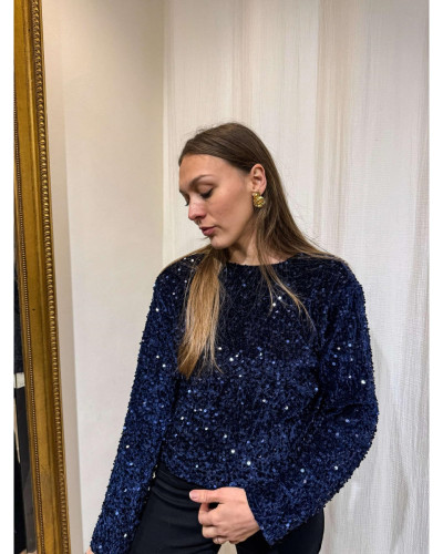 BLOUSE PAILLETTES BLEU