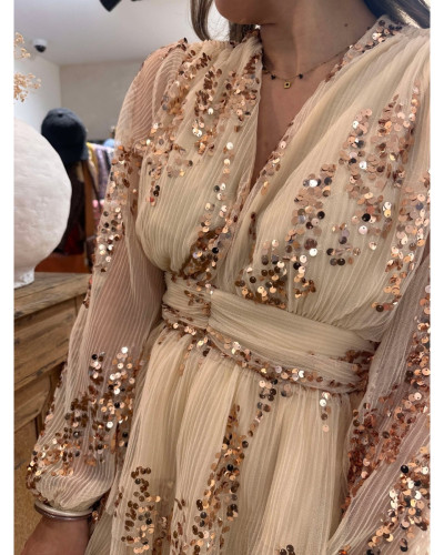 Robe sequins beige