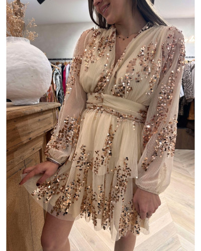 Robe sequins beige