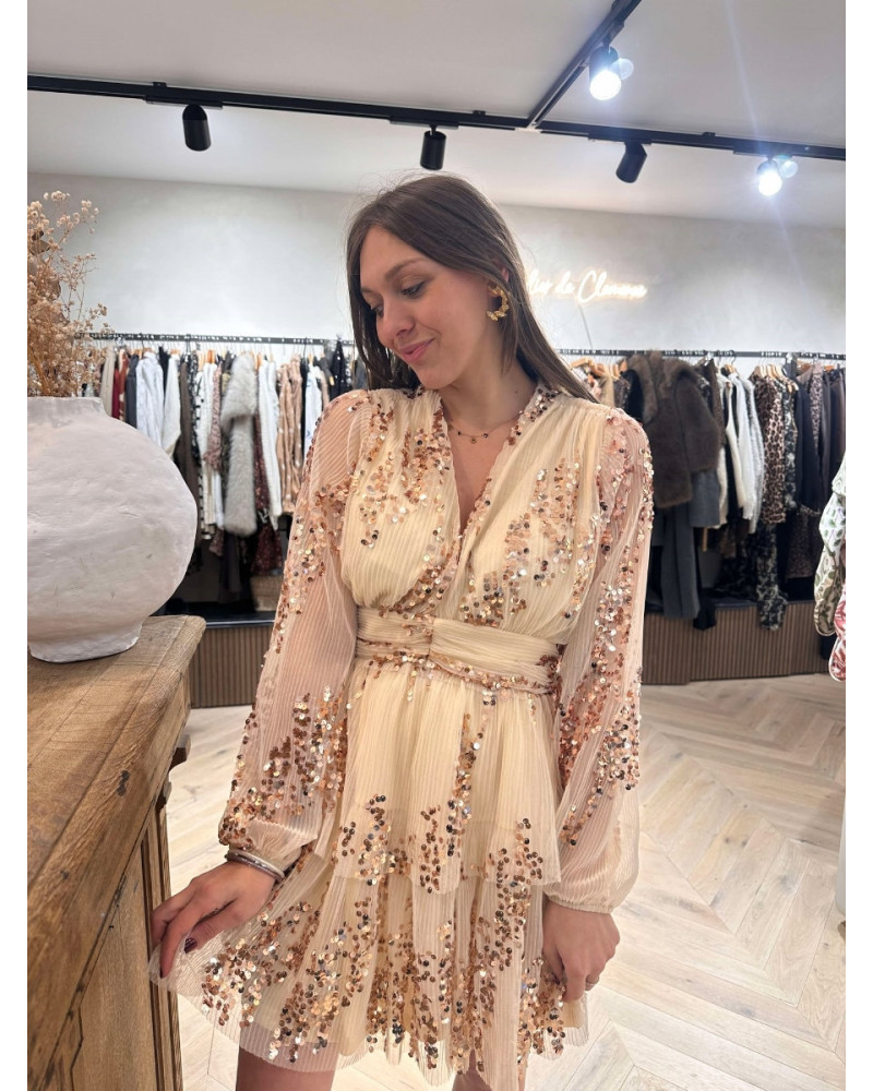 Robe sequins beige