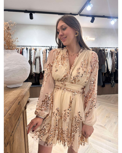 Robe sequins beige