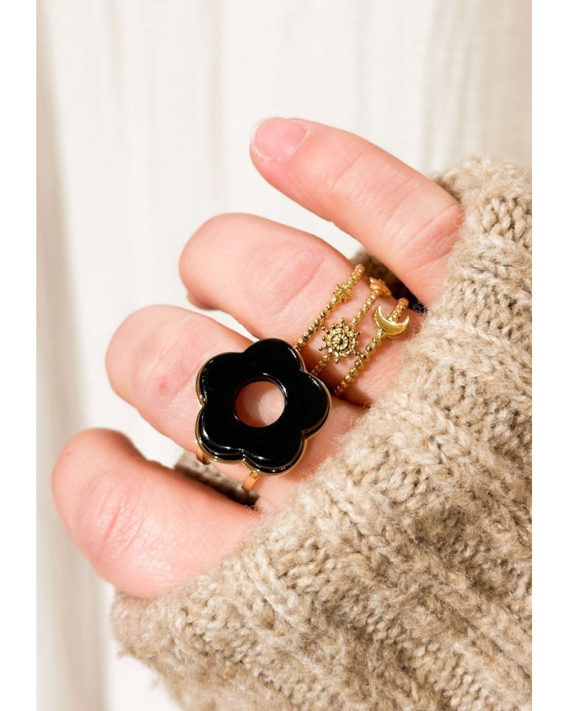 Bague fleurs noir