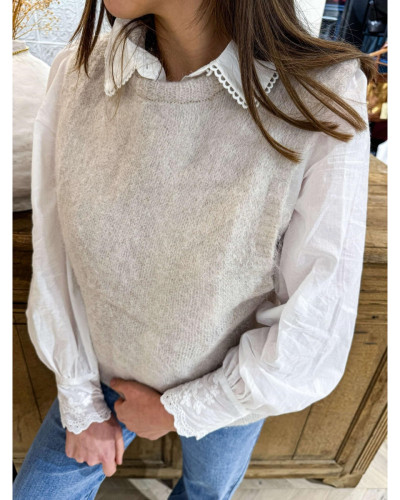 Pull sans manche beige