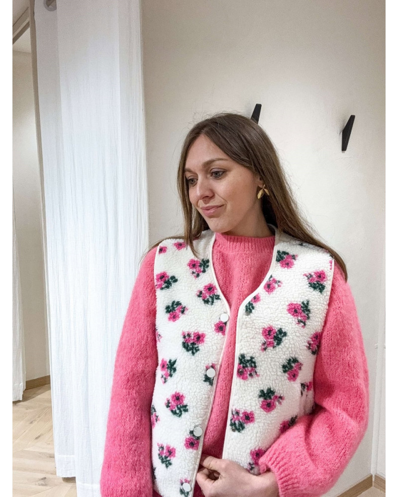 gilet bouclette fleurs