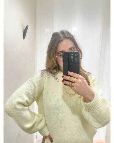 Pull jaune à perles