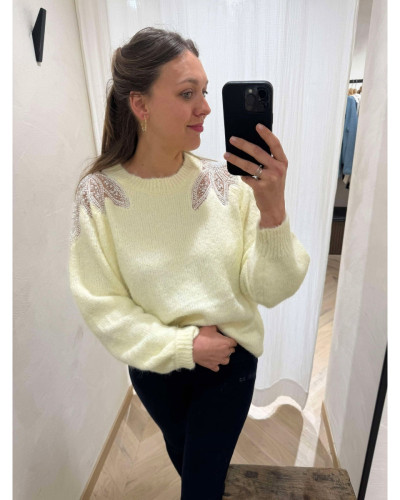 Pull jaune à perles