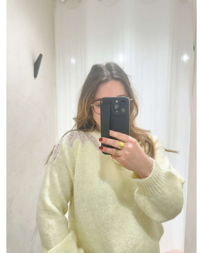 Pull jaune à perles