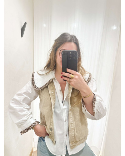 Veste en jeans sans manches beige