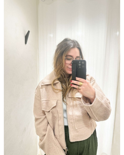 Veste bouclette beige poches