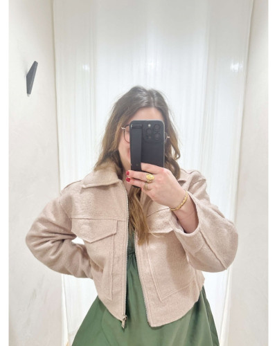 Veste bouclette beige poches